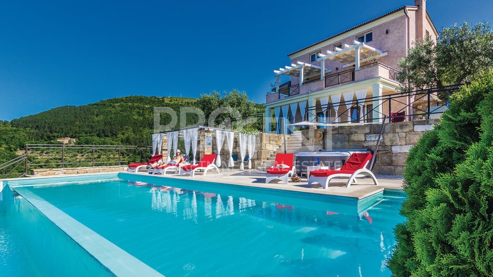 House with swimming pool and view of Motovun